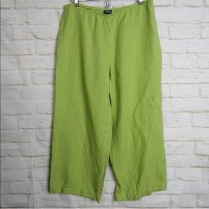 Eileen Fisher Linen Pants M Green Wide Leg Pants